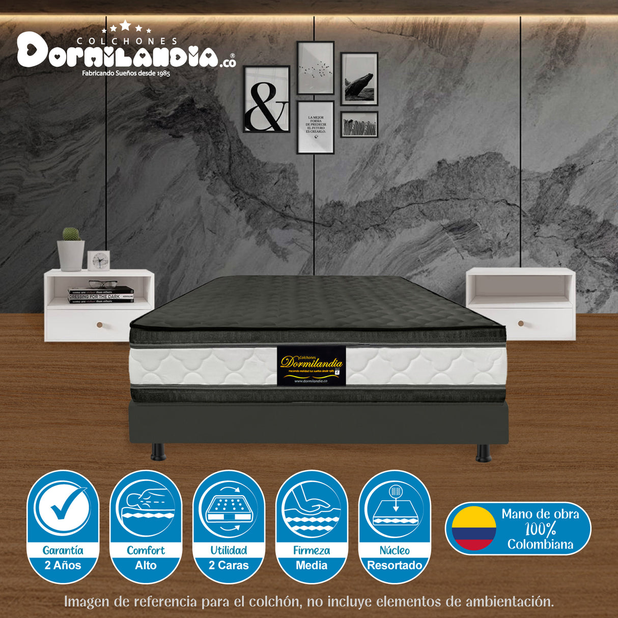 Colchón Marshall Gris Sencillo 100 X 190 Cm Firmeza Medio Doble Faz - COLCHONES | Bylmo