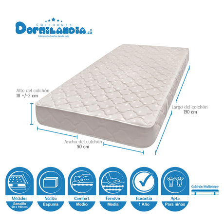 Colchón Multisleep Blanco Sencillo 90 X 190 Cm Firmeza Medio Doble Faz - COLCHONES | Bylmo