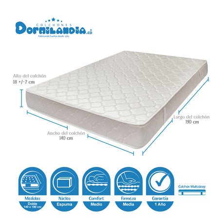 Colchón Multisleep Blanco Doble 140 X 190 Cm Firmeza Medio Doble Faz - COLCHONES | Bylmo