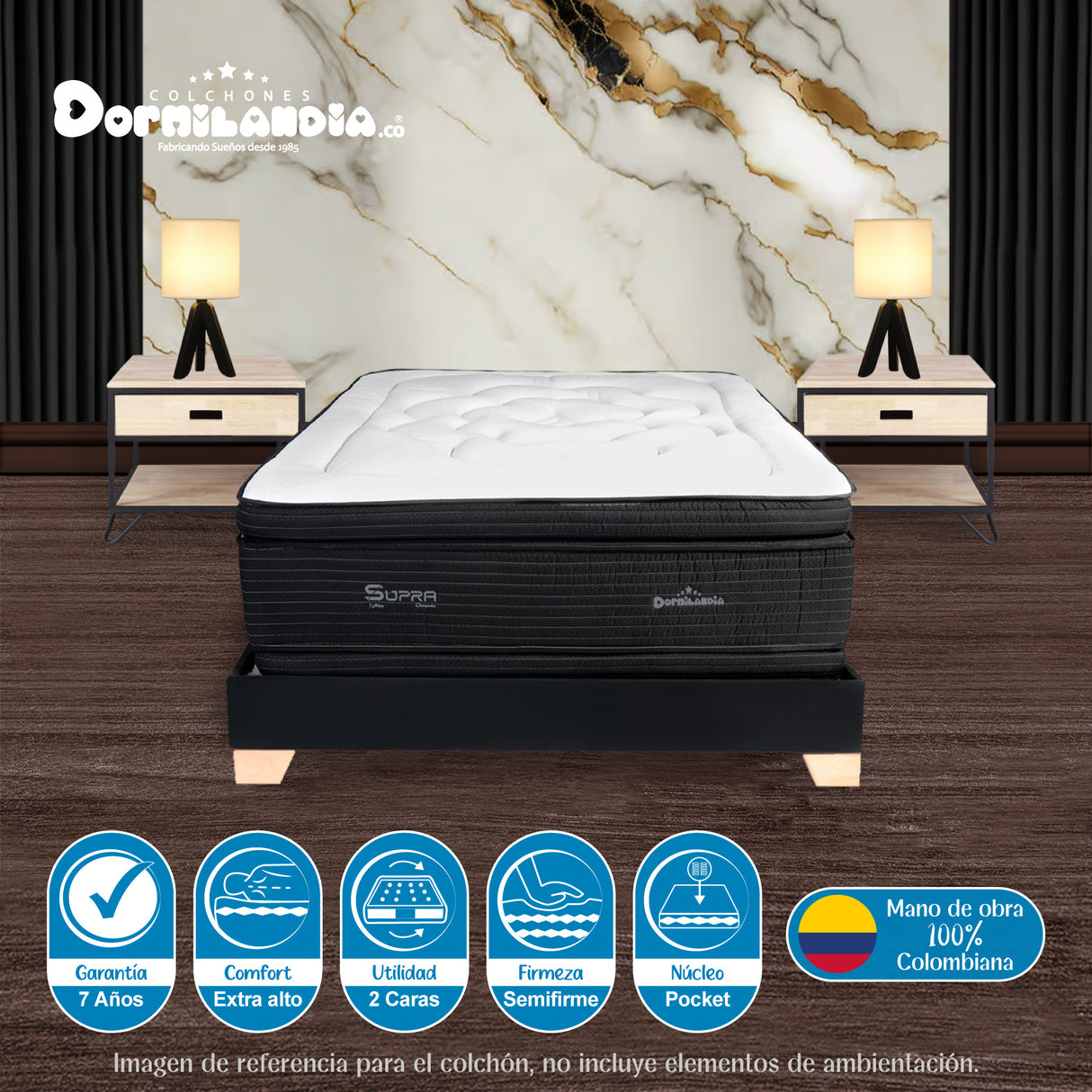 Colchón Supra Negro Doble 140 X 190 Cm Firmeza Medio Doble Faz - COLCHONES | Bylmo