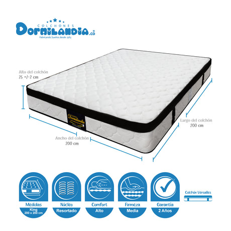 Colchón Versalles Blanco King 200 X 200 Cm Firmeza Medio - COLCHONES | Bylmo