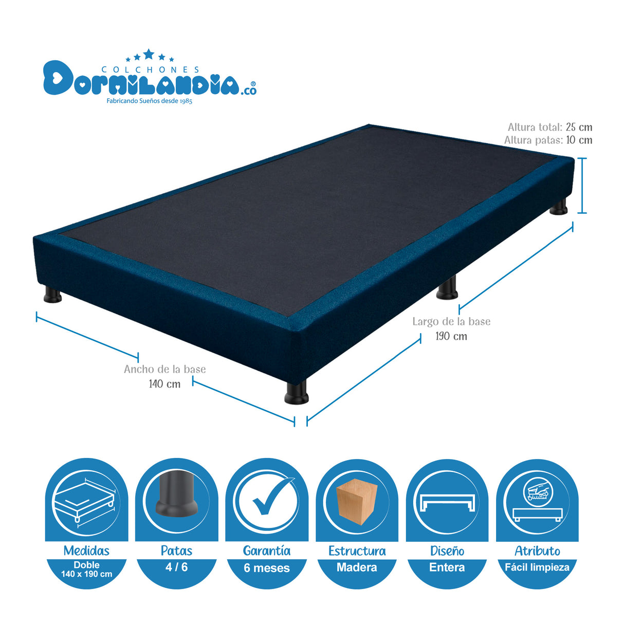 Combo Base Cama y Colchón Atenas Blanco y Azul Doble 140 X 190 Cm Firmeza Medio Doble Faz - COLCHONES | Bylmo