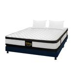 Combo Base Cama Y Colchón Atenas Blanco Y Azul Queen 160 X 190 Cm Firmeza Medio Doble Faz