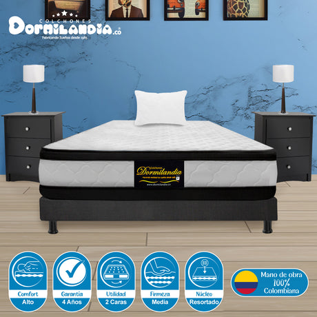 Combo Base Cama y Colchón Atenas Blanco y Gris Sencillo 100 X 190 Cm Firmeza Medio Doble Faz - COLCHONES | Bylmo