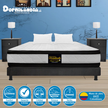 Combo Base Cama y Colchón Atenas Blanco y Gris King 200 X 200 Cm Firmeza Medio Doble Faz - COLCHONES | Bylmo