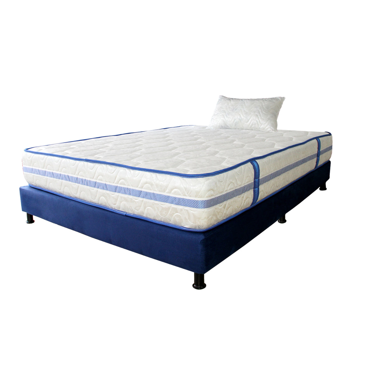 Combo Base Cama y Colchón Caribe Blanco y Azul Sencillo 100 X 190 Cm Firmeza Suave Doble Faz - COLCHONES | Bylmo