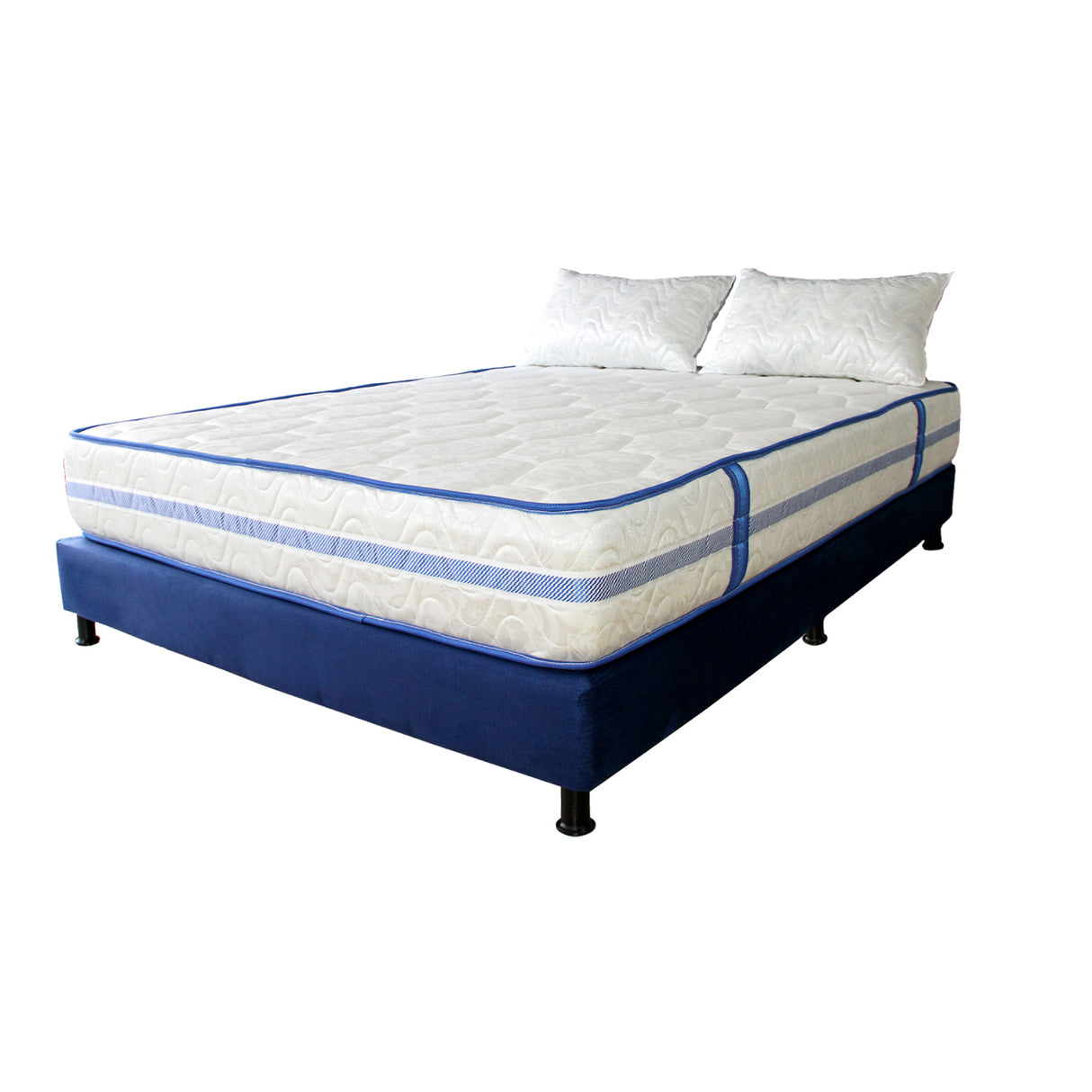 Combo Base Cama y Colchón Caribe Blanco y Azul Doble 140 X 190 Cm Firmeza Suave Doble Faz - COLCHONES | Bylmo