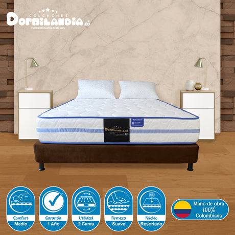 Combo Base Cama y Colchón Caribe Blanco y Cafe Semidoble 120 X 190 Cm Firmeza Suave Doble Faz - COLCHONES | Bylmo