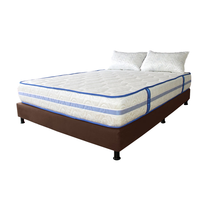 Combo Base Cama Y Colchón Caribe Blanco Y Cafe Doble 140 X 190 Cm Firmeza Suave Doble Faz