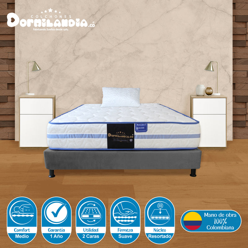 Combo Base Cama Y Colchón Caribe Blanco Y Gris Sencillo 100 X 190 Cm Firmeza Suave Doble Faz