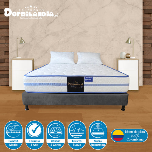 Combo Base Cama Y Colchón Caribe Blanco Y Gris Semidoble 120 X 190 Cm Firmeza Suave Doble Faz