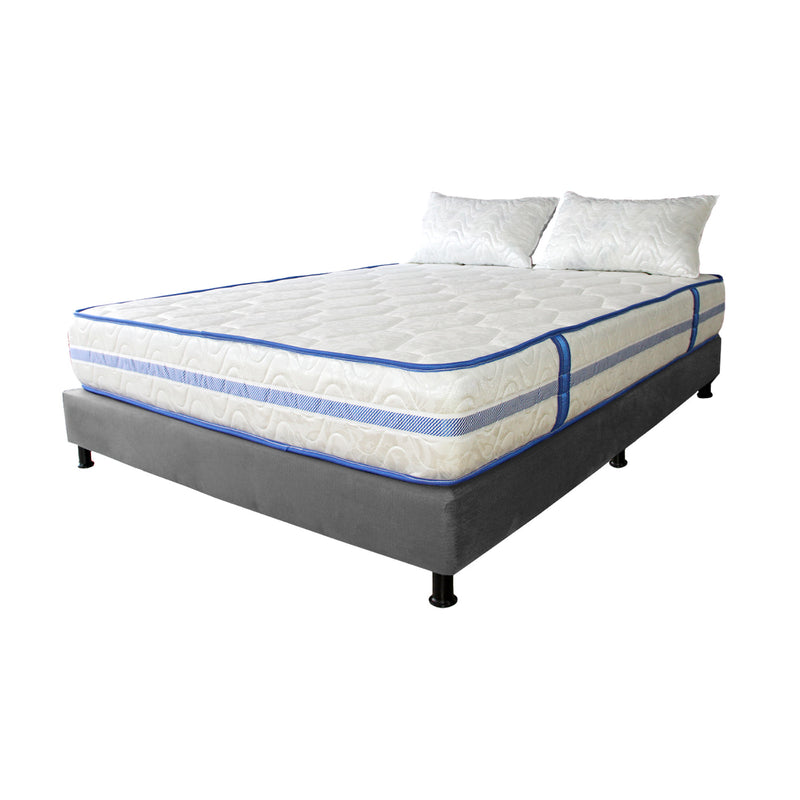 Combo Base Cama Y Colchón Caribe Blanco Y Gris Doble 140 X 190 Cm Firmeza Suave Doble Faz