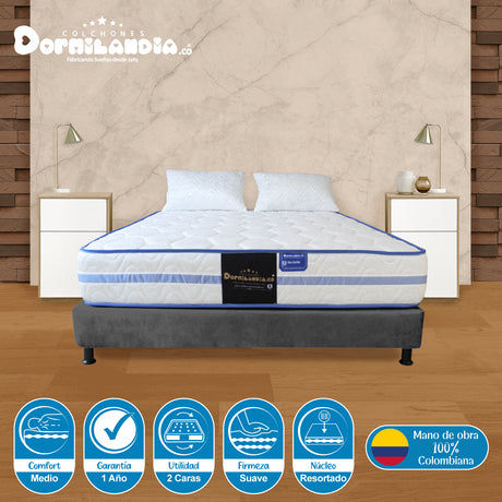 Combo Base Cama y Colchón Caribe Blanco y Gris Doble 140 X 190 Cm Firmeza Suave Doble Faz - COLCHONES | Bylmo