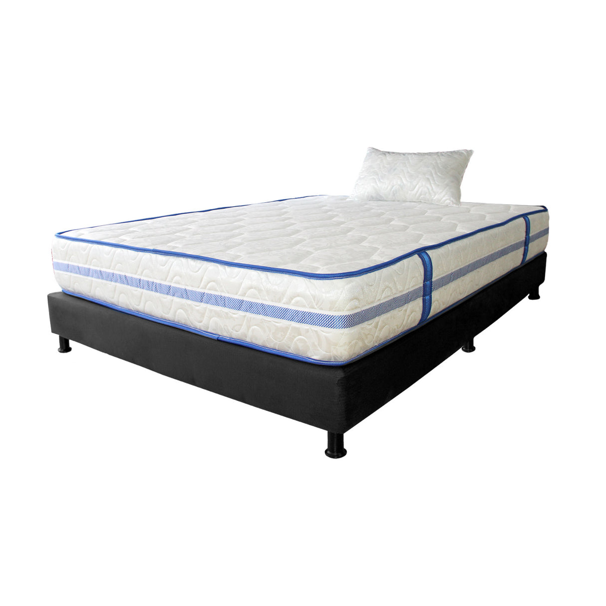 Combo Base Cama y Colchón Caribe Blanco y Negro Sencillo 100 X 190 Cm Firmeza Suave Doble Faz - COLCHONES | Bylmo
