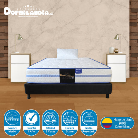 Combo Base Cama y Colchón Caribe Blanco y Negro Sencillo 100 X 190 Cm Firmeza Suave Doble Faz - COLCHONES | Bylmo