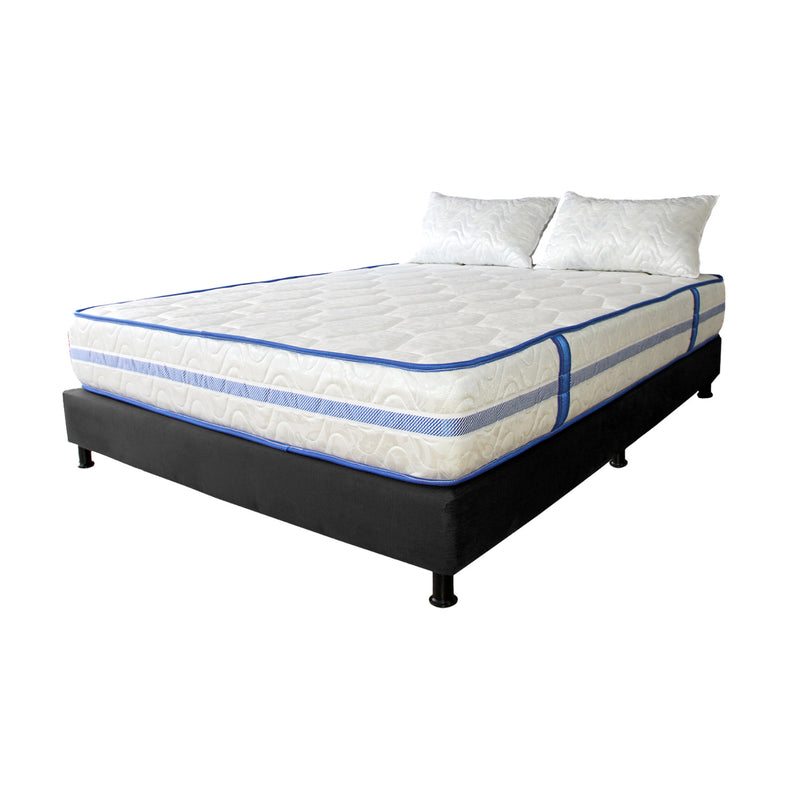 Combo Base Cama Y Colchón Caribe Blanco Y Negro Doble 140 X 190 Cm Firmeza Suave Doble Faz