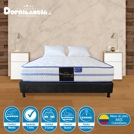 Combo Base Cama y Colchón Caribe Blanco y Negro Doble 140 X 190 Cm Firmeza Suave Doble Faz - COLCHONES | Bylmo