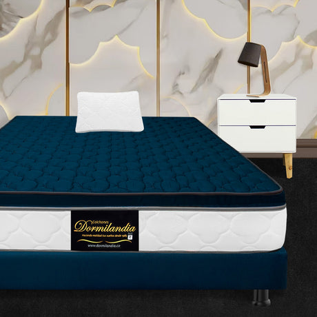 Combo Base Cama y Colchón Dublín Azul Sencillo 100 X 190 Cm Firmeza Medio - COLCHONES | Bylmo