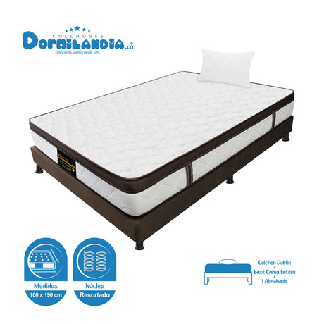 Combo Base Cama y Colchón Dublín Cafe Sencillo 100 X 190 Cm Firmeza Medio - COLCHONES | Bylmo