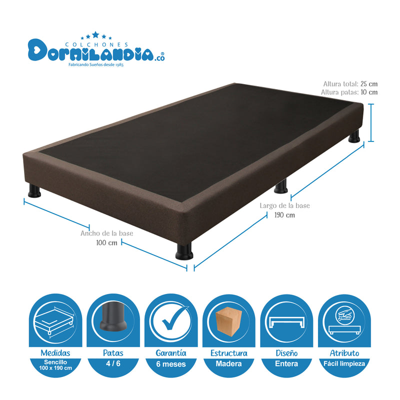 Combo Base Cama Y Colchón Dublín Cafe Sencillo 100 X 190 Cm Firmeza Medio