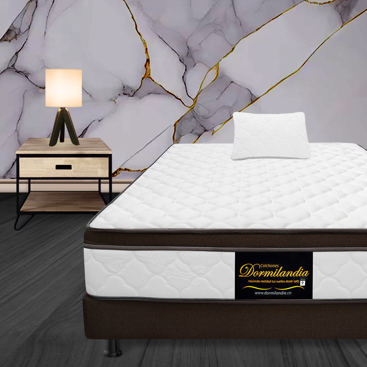 Combo Base Cama y Colchón Dublín Cafe Sencillo 100 X 190 Cm Firmeza Medio - COLCHONES | Bylmo