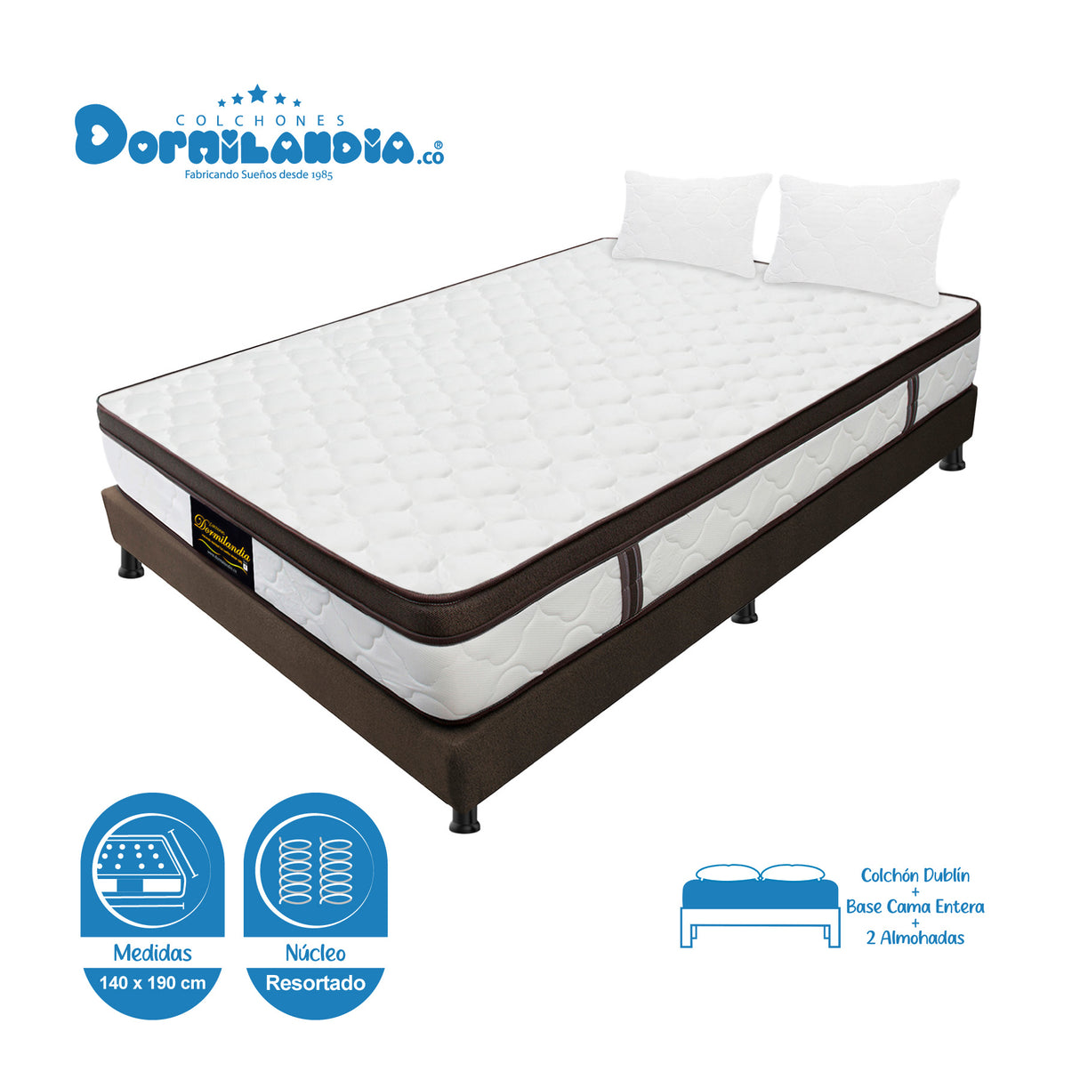Combo Base Cama y Colchón Dublín Cafe Doble 140 X 190 Cm Firmeza Medio - COLCHONES | Bylmo