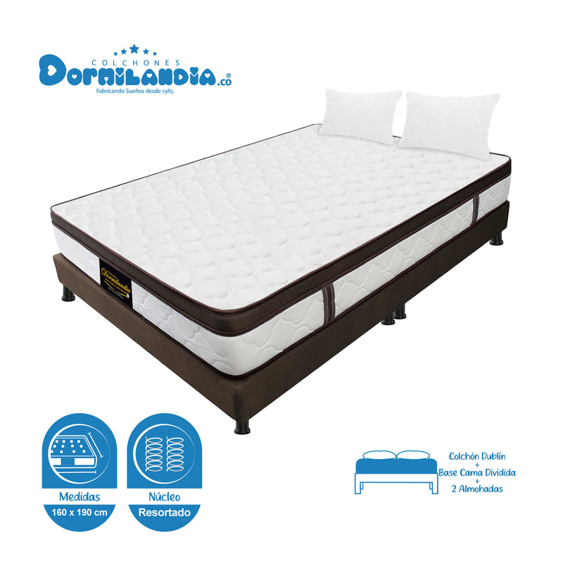 Combo Base Cama Y Colchón Dublín Cafe Queen 160 X 190 Cm Firmeza Medio