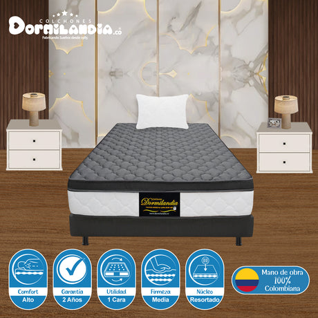 Combo Base Cama y Colchón Dublín Gris Sencillo 100 X 190 Cm Firmeza Medio - COLCHONES | Bylmo