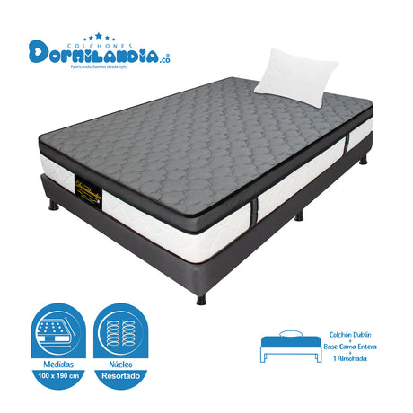 Combo Base Cama y Colchón Dublín Gris Sencillo 100 X 190 Cm Firmeza Medio - COLCHONES | Bylmo