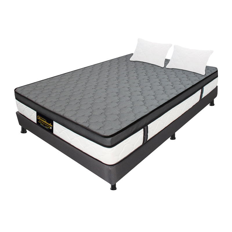 Combo Base Cama Y Colchón Dublín Gris Doble 140 X 190 Cm Firmeza Medio