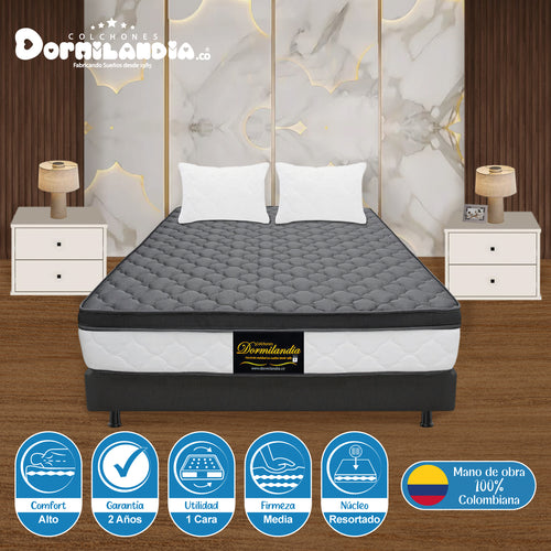 Combo Base Cama Y Colchón Dublín Gris Doble 140 X 190 Cm Firmeza Medio