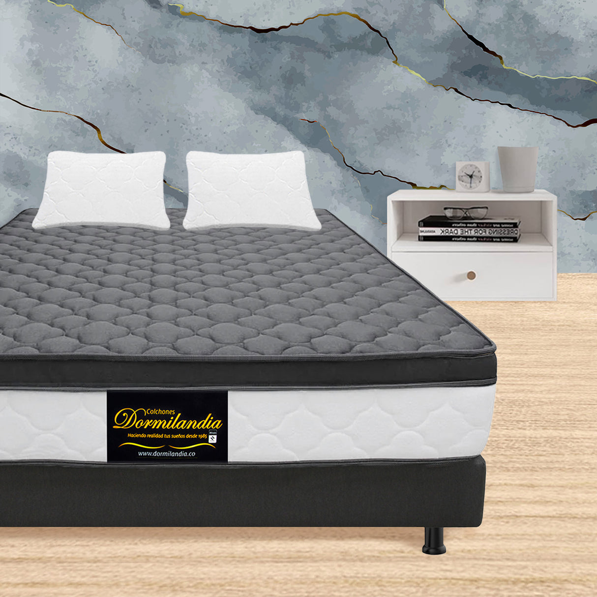 Combo Base Cama y Colchón Dublín Gris Doble 140 X 190 Cm Firmeza Medio - COLCHONES | Bylmo