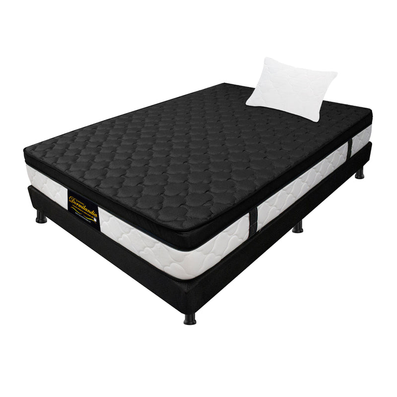 Combo Base Cama Y Colchón Dublín Negro Sencillo 100 X 190 Cm Firmeza Medio