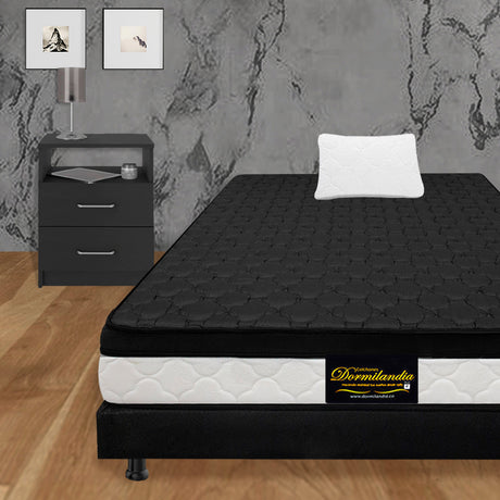 Combo Base Cama y Colchón Dublín Negro Sencillo 100 X 190 Cm Firmeza Medio - COLCHONES | Bylmo