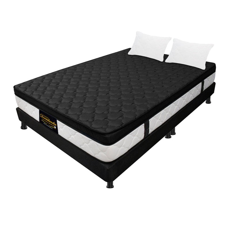 Combo Base Cama Y Colchón Dublín Negro King 200 X 200 Cm Firmeza Medio