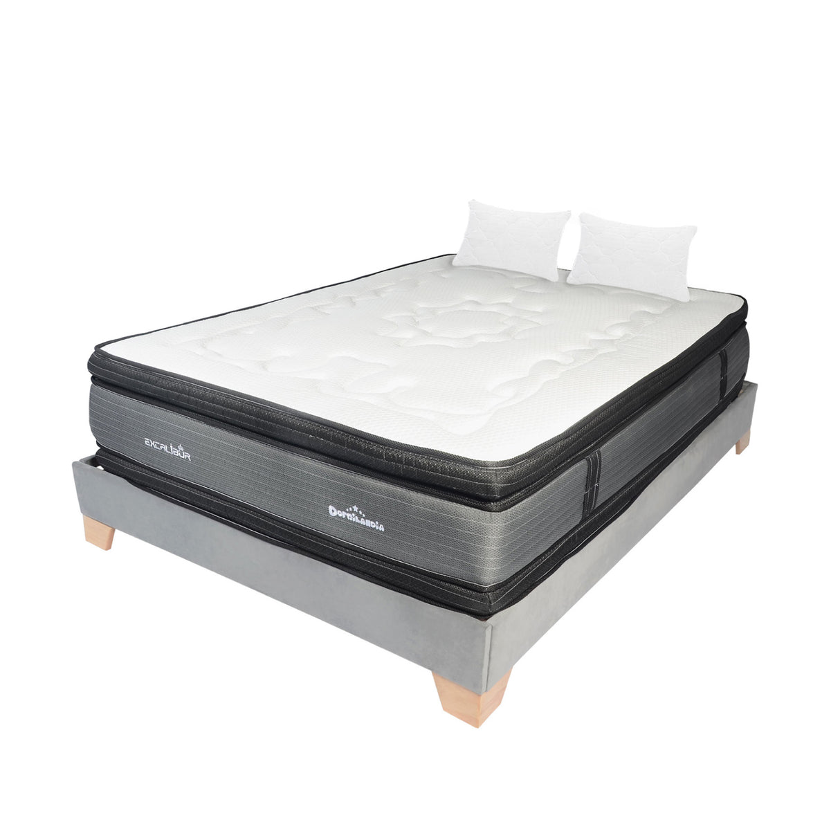 Combo Base Cama y Colchón Excalibur Gris King 200 X 200 Cm Firmeza Medio Doble Faz - COLCHONES | Bylmo