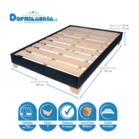 Combo Base Cama y Colchón Excalibur Gris y Negro King 200 X 200 Cm Firmeza Medio Doble Faz - COLCHONES | Bylmo