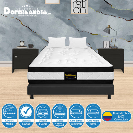 Combo Base Cama y Colchón Casata Blanco y Gris Semidoble 120 X 190 Cm Firmeza Medio Firme Doble Faz - COLCHONES | Bylmo