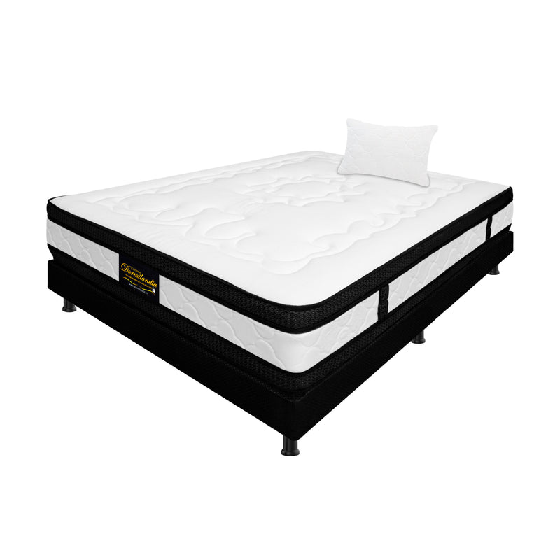 Combo Base Cama Y Colchón Casata Blanco Y Negro Sencillo 100 X 190 Cm Firmeza Medio Firme Doble Faz