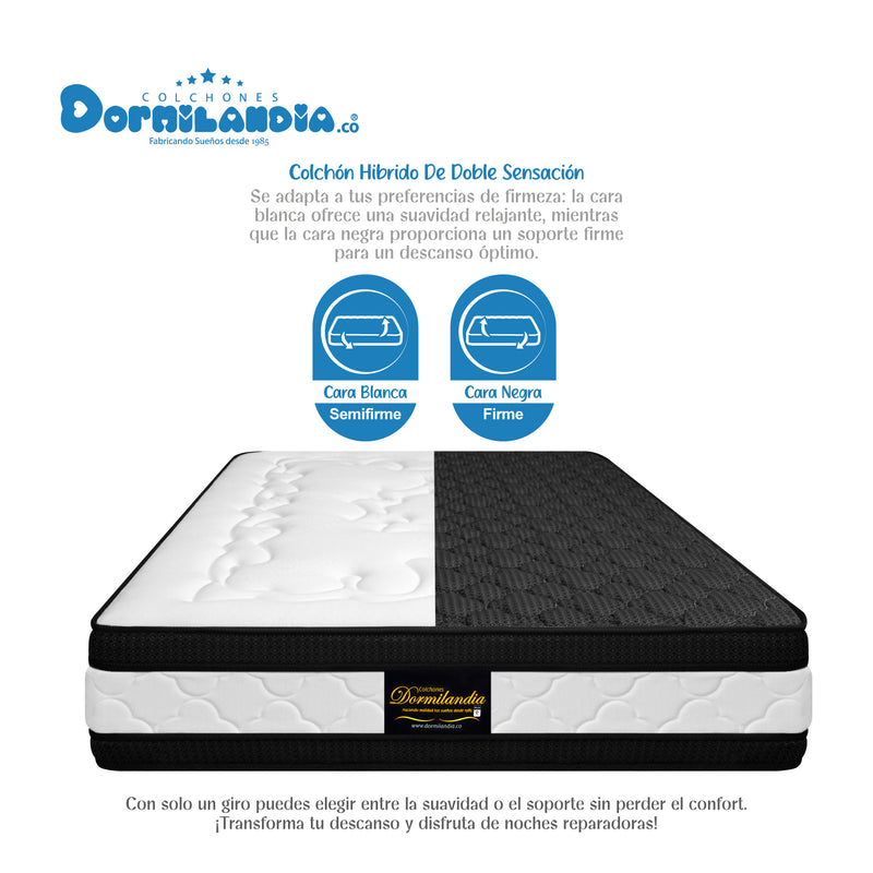 Combo Base Cama Y Colchón Casata Blanco Y Negro Sencillo 100 X 190 Cm Firmeza Medio Firme Doble Faz