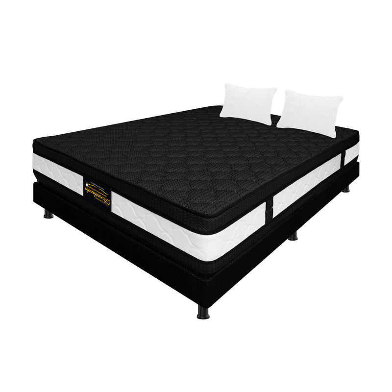 Combo Base Cama Y Colchón Casata Blanco Y Negro Doble 140 X 190 Cm Firmeza Medio Firme Doble Faz