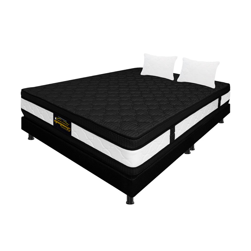 Combo Base Cama Y Colchón Casata Blanco Y Negro Queen 160 X 190 Cm Firmeza Medio Firme Doble Faz