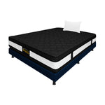 Combo Base Cama Y Colchón Blanco Y Azul Sencillo 100 X 190 Cm Firmeza Medio Suave Doble Faz