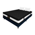 Combo Base Cama Y Colchón Blanco Y Azul Semidoble 120 X 190 Cm Firmeza Medio Suave Doble Faz