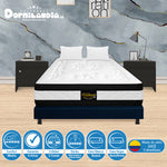 Combo Base Cama Y Colchón Blanco Y Azul Doble 140 X 190 Cm Firmeza Medio Suave Doble Faz