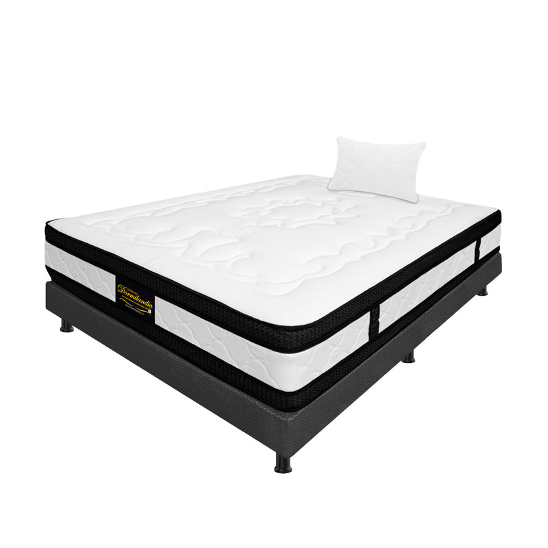 Combo Base Cama Y Colchón Blanco Y Gris Sencillo 100 X 190 Cm Firmeza Medio Suave Doble Faz