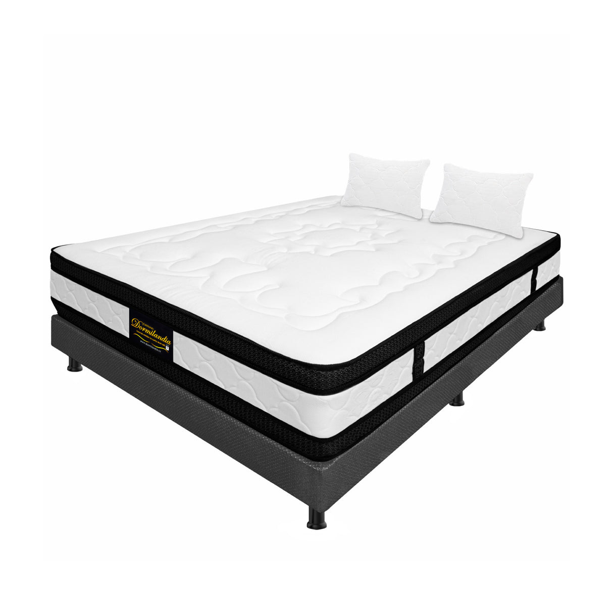 Combo Base Cama y Colchón Blanco y Gris Doble 140 X 190 Cm Firmeza Medio Suave Doble Faz - COLCHONES | Bylmo