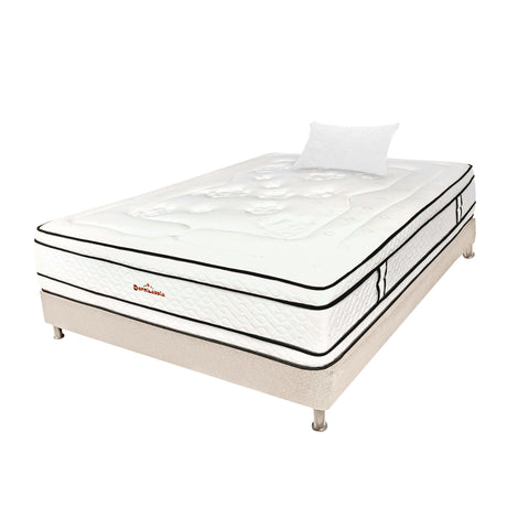 Combo Base Cama y Colchón Infinity Blanco y Arena Sencillo 100 X 190 Cm Firmeza Medio Firme Doble Faz - COLCHONES | Bylmo