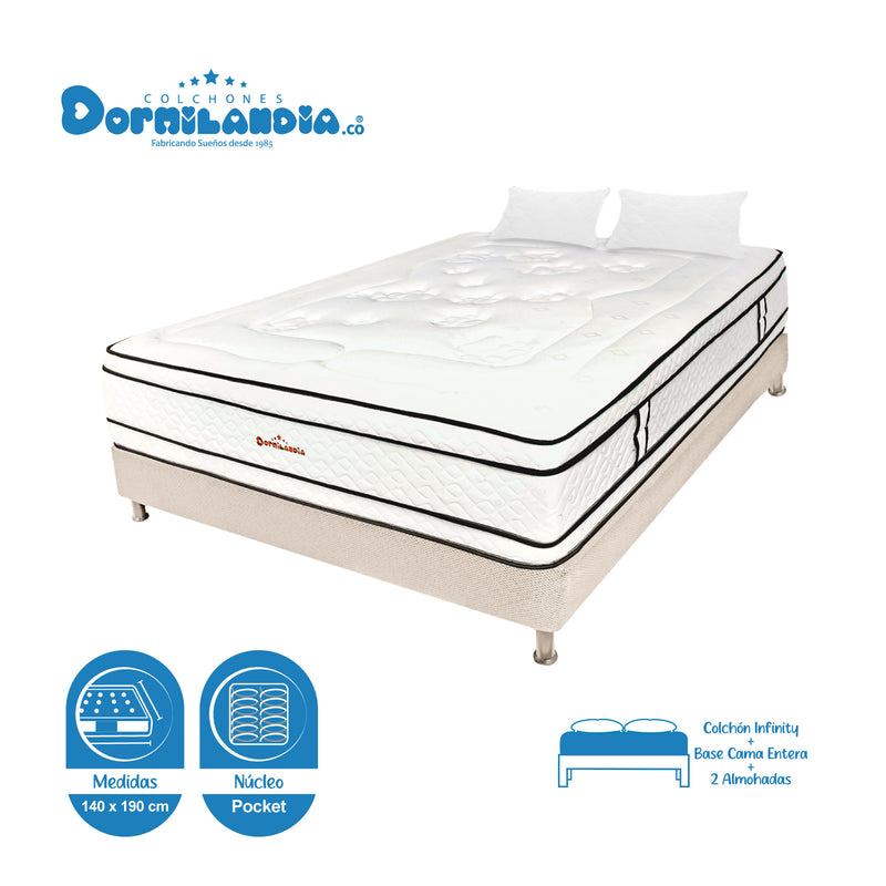 Combo Base Cama Y Colchón Infinity Blanco Y Arena Doble 140 X 190 Cm Firmeza Medio Firme Doble Faz