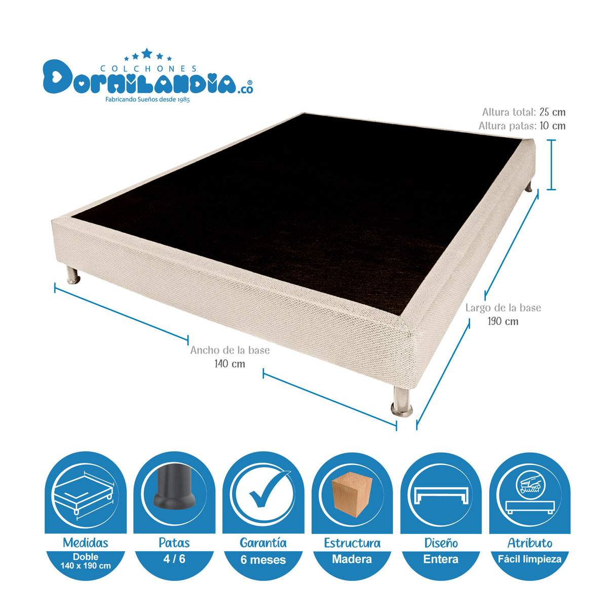 Combo Base Cama y Colchón Infinity Blanco y Arena Doble 140 X 190 Cm Firmeza Medio Firme Doble Faz - COLCHONES | Bylmo